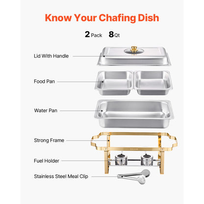 VEVOR 4 Qt 2 Pack Rectangle Chafing Dish Buffet Set Halfsize Pan Stainless Steel