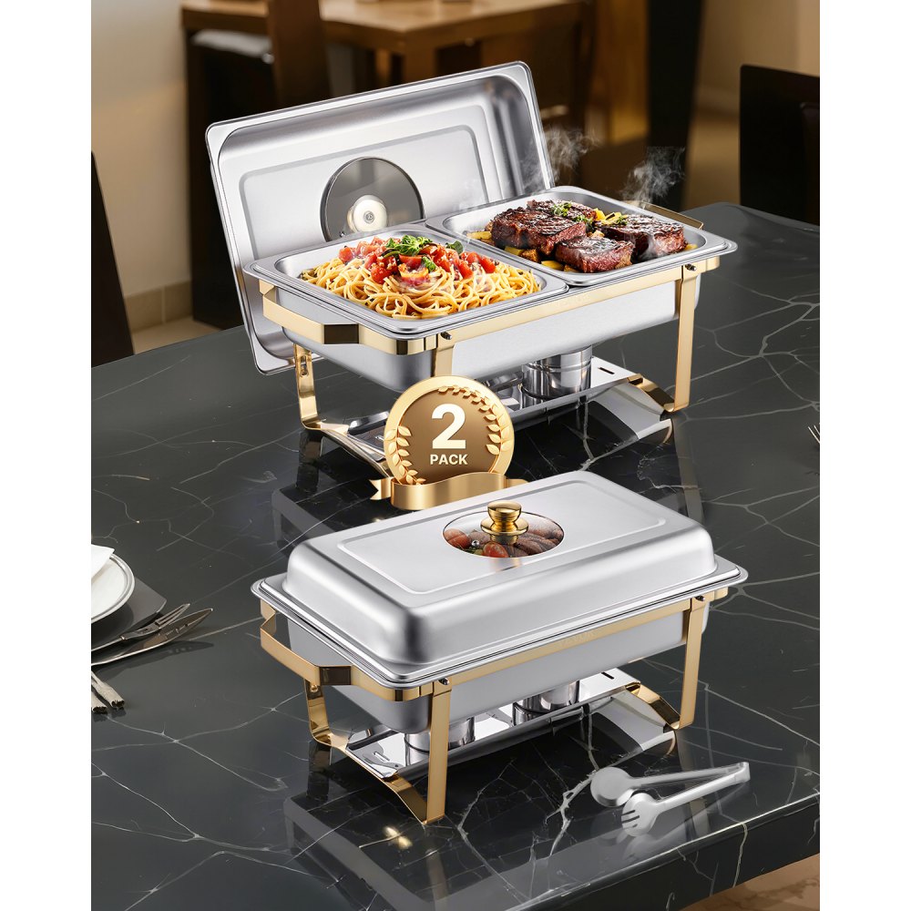 VEVOR 4 Qt 2 Pack Rectangle Chafing Dish Buffet Set Halfsize Pan Stainless Steel