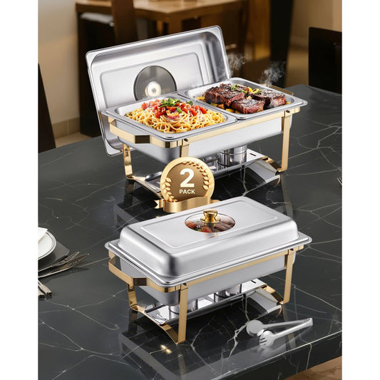 VEVOR 4 Qt 2 Pack Rectangle Chafing Dish Buffet Set Halfsize Pan Stainless Steel