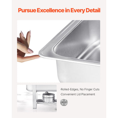 VEVOR 8 Qt 2 Pack Rectangle Chafing Dish Buffet Set Fullsize Pan Stainless Steel