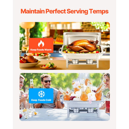 VEVOR 8 Qt 2 Pack Rectangle Chafing Dish Buffet Set Fullsize Pan Stainless Steel