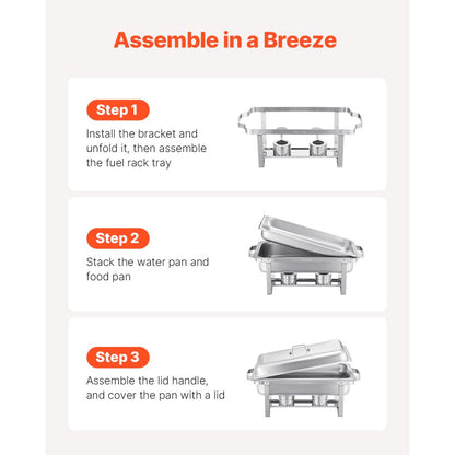 VEVOR 8 Qt 2 Pack Rectangle Chafing Dish Buffet Set Fullsize Pan Stainless Steel