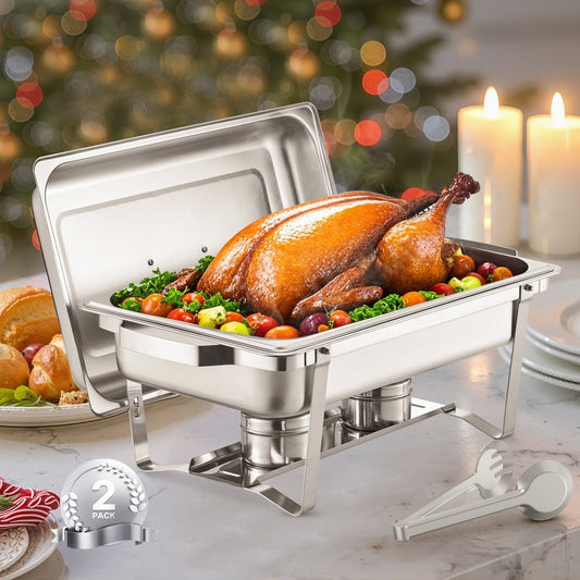 VEVOR 8 Qt 2 Pack Rectangle Chafing Dish Buffet Set Fullsize Pan Stainless Steel