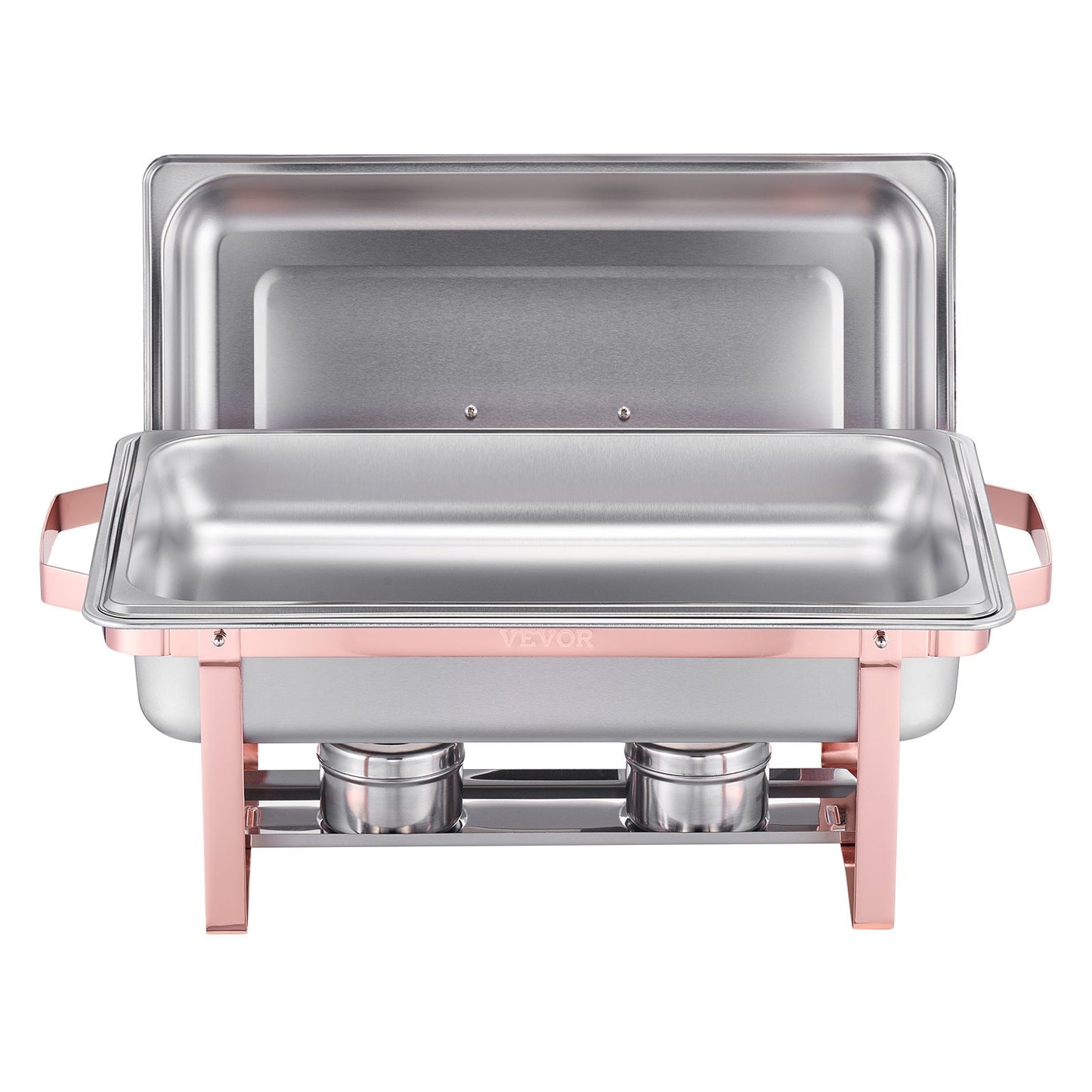 Chafing Dish Buffet Set, 8 Qt 2 Pack, Stainless Steel Chafer with 2 Full Size Pans, Rectangle Catering Warmer Server with Lid Water Pan Stand Fuel Holder, for Wedding Party Banquet, Rose Gold
