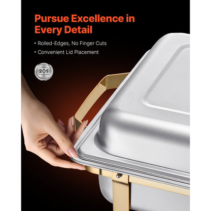 VEVOR 8 Qt 4 Pack Rectangle Chafing Dish Buffet Set Full-Size & Half-Size Pans