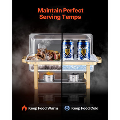 VEVOR 8 Qt 4 Pack Rectangle Chafing Dish Buffet Set Full-Size & Half-Size Pans