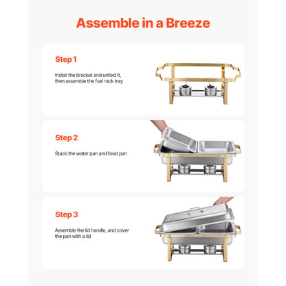 VEVOR 8 Qt 4 Pack Rectangle Chafing Dish Buffet Set Full-Size & Half-Size Pans