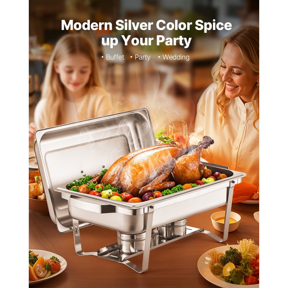 VEVOR 8 Qt 6 Pack Rectangle Chafing Dish Buffet Set Fullsize Pan Stainless Steel
