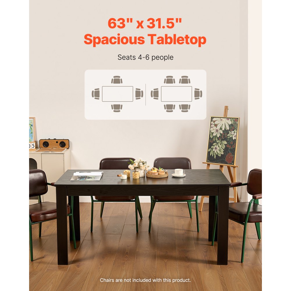 VEVOR 63in Rectangle Dining Table Wood Kitchen Table for 4-6 Person (Only Table)