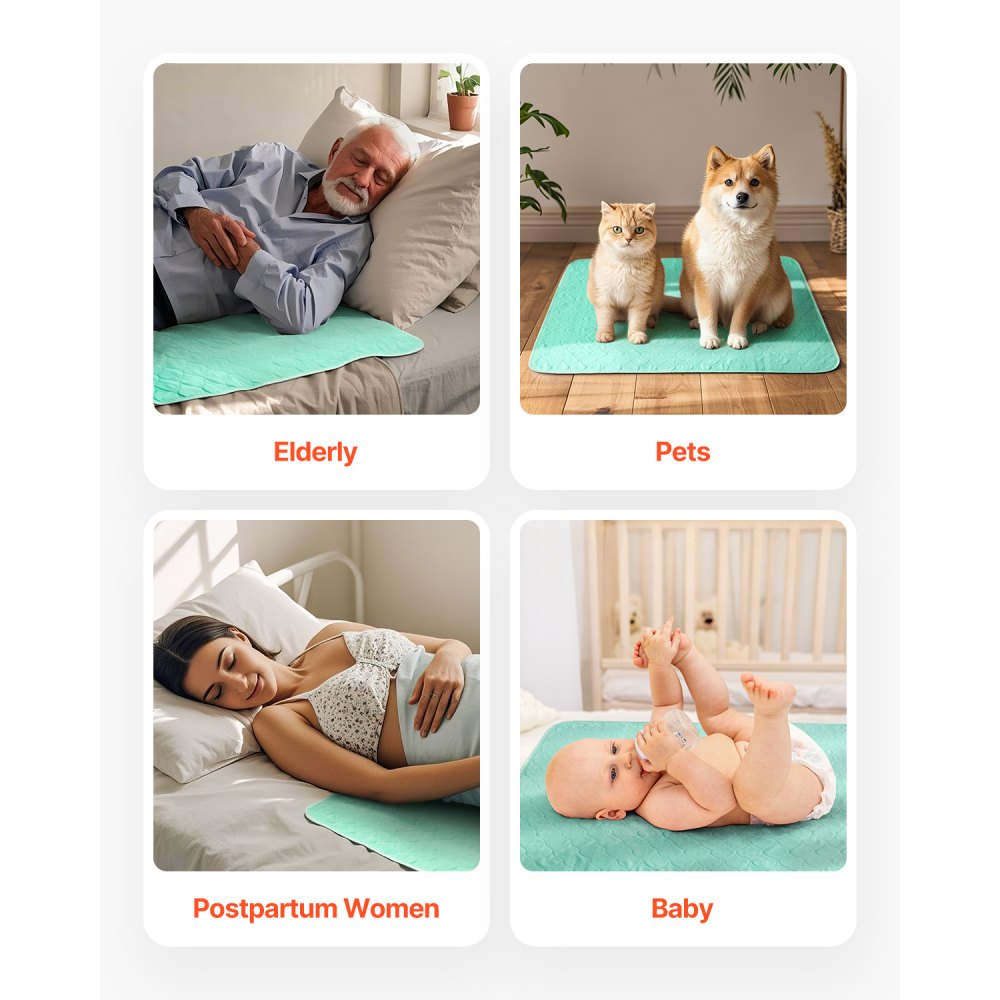 VEVOR Washable Underpads 864x914.5 Incontinence Bed Pad 6-Pack Bedwetting Pad