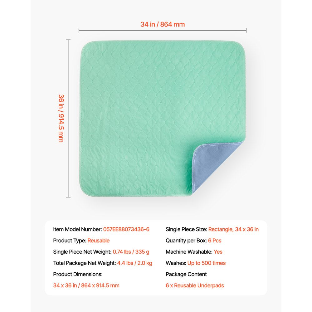 VEVOR Washable Underpads 864x914.5 Incontinence Bed Pad 6-Pack Bedwetting Pad