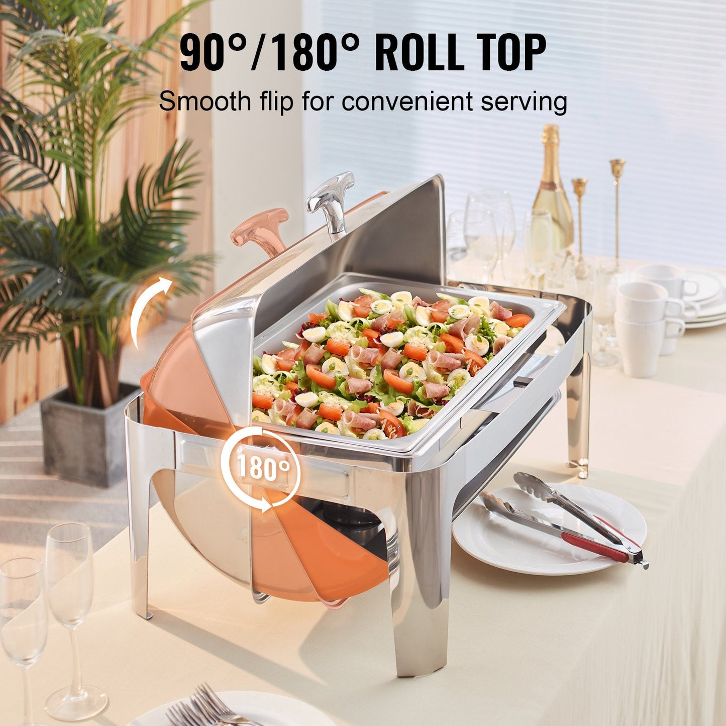 Stainless Steel 7.5L Roll Top Chafing Dish Set with Fuel Holder for 8+ People