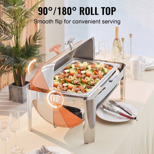 Stainless Steel 7.5L Roll Top Chafing Dish Set with Fuel Holder for 8+ People