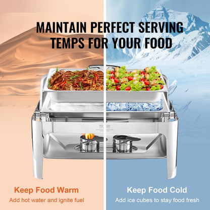 VEVOR Roll Top Chafing Dish Buffet Complete Set, 7.5L Stainless Steel Chafer with