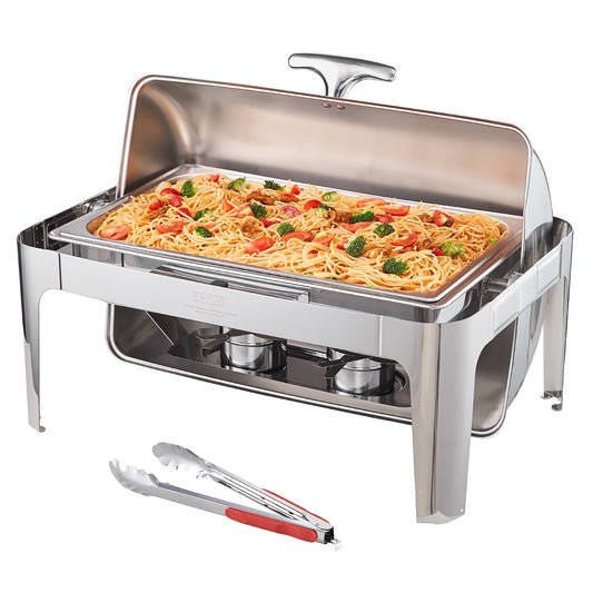 VEVOR Roll Top Chafing Dish Buffet Complete Set, 7.5L Stainless Steel Chafer with