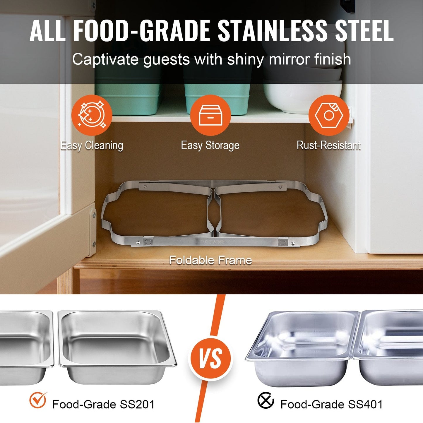 4-Piece Stainless Steel Chafing Dish Set with 8 Qt Pans and Foldable Stand