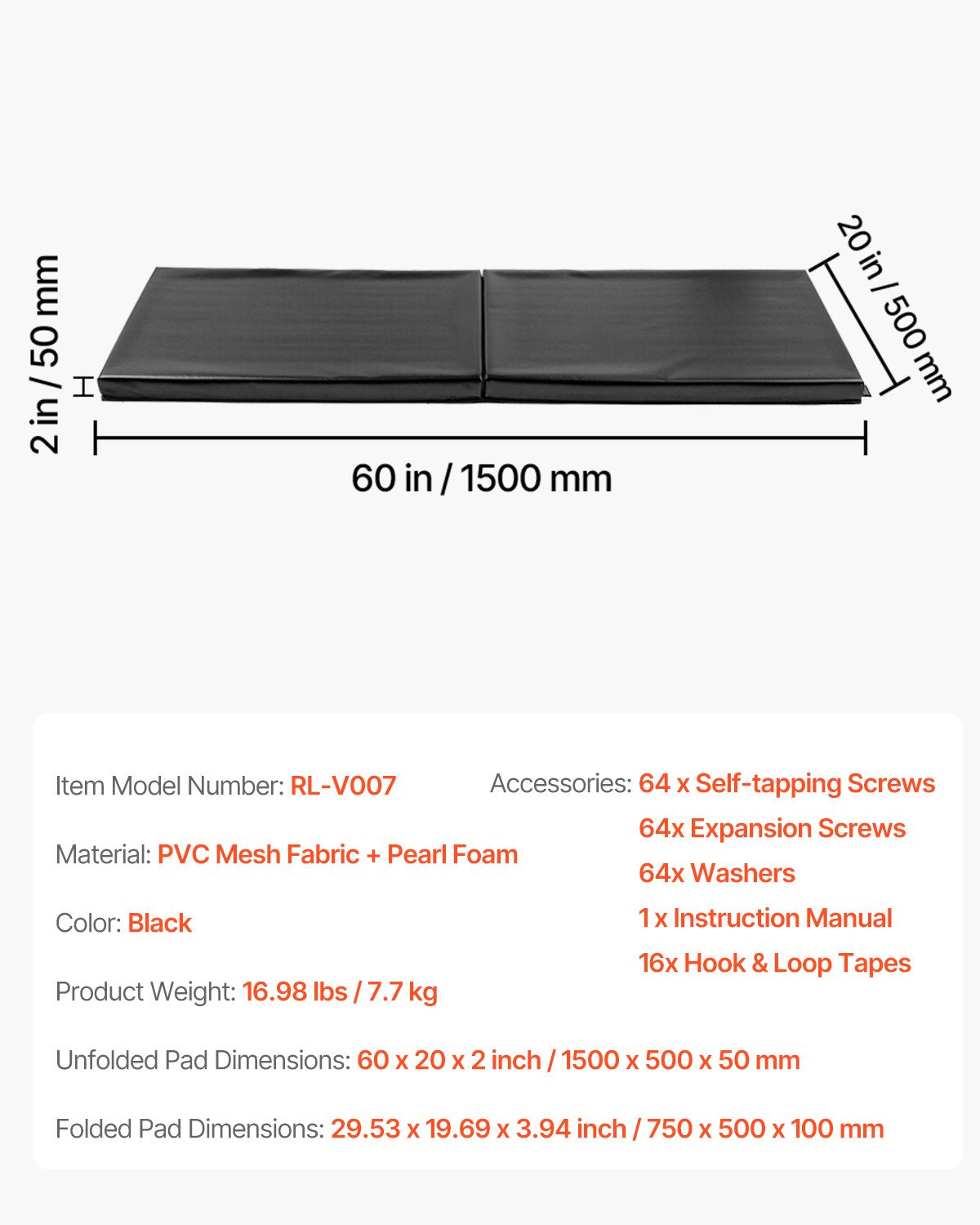 VEVOR Gym Wall Padding Waterproof Basketball Mat 5 cm Thick Foam Court Garage