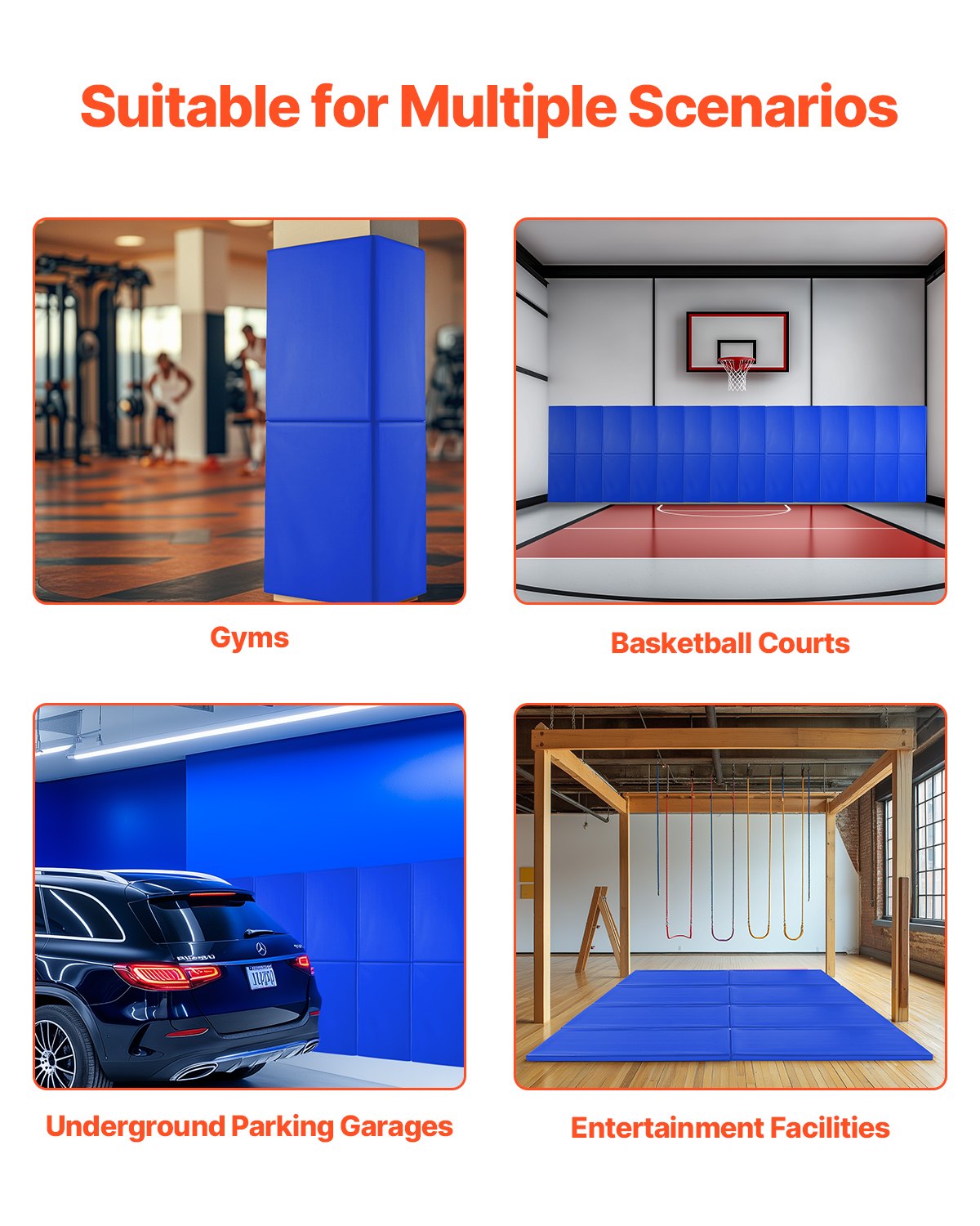 Gym Wall Padding, 71 x 24 x 2 inch Tear-Resistant Wall Mat, Removable 2" Thick Foam High Density Basketball Court Wall-Mounted Padding, Durable Waterproof Protective Pad for Gym Garage Basement