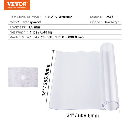 Clear PVC Table Protector, 0.36x0.61m, 1.5mm Thick, Rectangular, Transparent