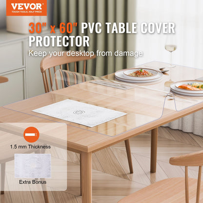 Clear PVC Table Protector, 0.76x1.52m, 1.5mm Thick, Transparent Desk Cover