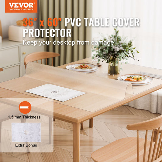 VEVOR PVC Table Protector 36x60 Inch Frosted Plastic Desk Protector 1.5mm Thick