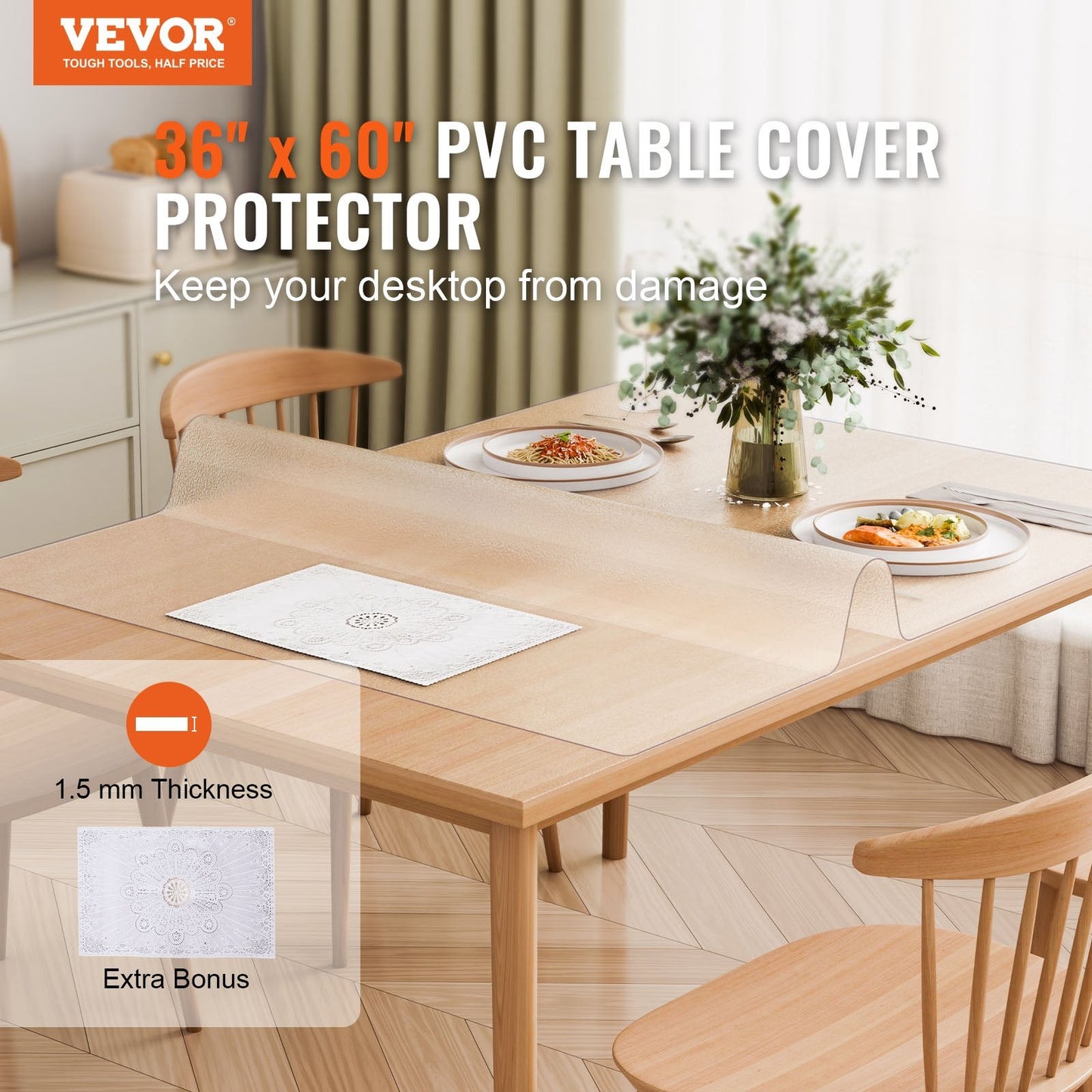 Frosted PVC Desk Protector, 0.91x1.52m, 1.5mm Thick, Transparent Table Cover
