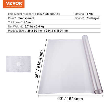 Frosted PVC Desk Protector, 0.91x1.52m, 1.5mm Thick, Transparent Table Cover