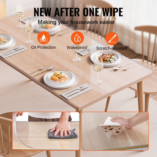 Clear PVC Table Protector, 2.0mm Thick, 1x2m, Rectangular, Easy to Maintain