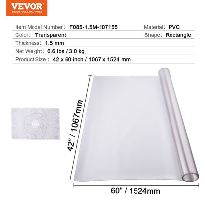 Frosted PVC Table Protector, 1.5mm Thick, 1.07x1.52m, Transparent