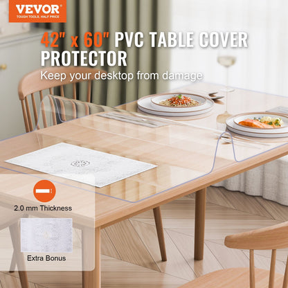 Clear PVC Table Protector, 1.07x1.52m, 2.0mm Thick, Transparent Desk Cover