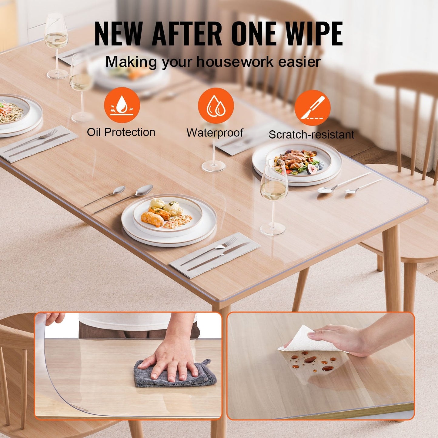 Clear PVC Table Protector, 1.07x1.52m, 2.0mm Thick, Transparent Desk Cover