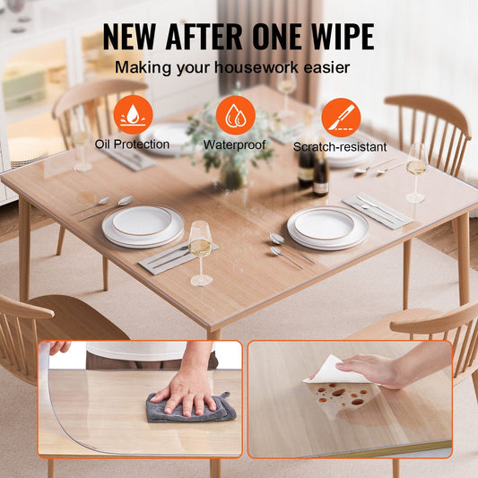 Clear PVC Table Protector 1.37x1.37m, 1.5mm Thick, Transparent Square Cover