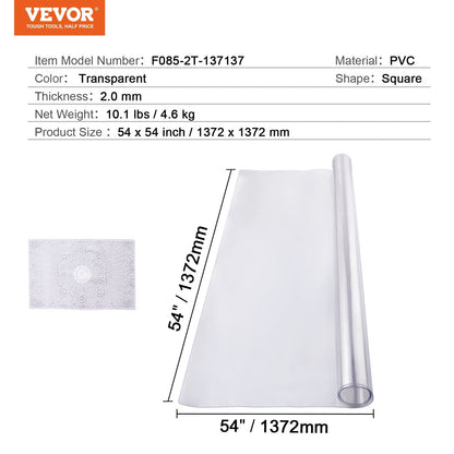 Clear PVC Table Protector, 1.37x1.37m, 2.0mm Thick, Easy-Clean, Versatile Use