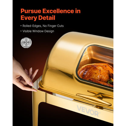 VEVOR 9Qt Rectangle Roll Top Chafing Dish Set with Full-Size Pan Stainless Steel