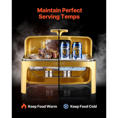 VEVOR 9Qt Rectangle Roll Top Chafing Dish Set with Full-Size Pan Stainless Steel