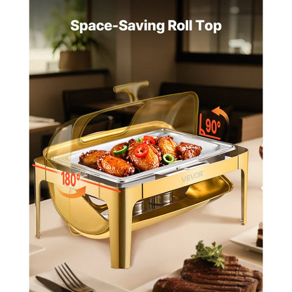 VEVOR 9Qt Rectangle Roll Top Chafing Dish Set with Full-Size Pan Stainless Steel