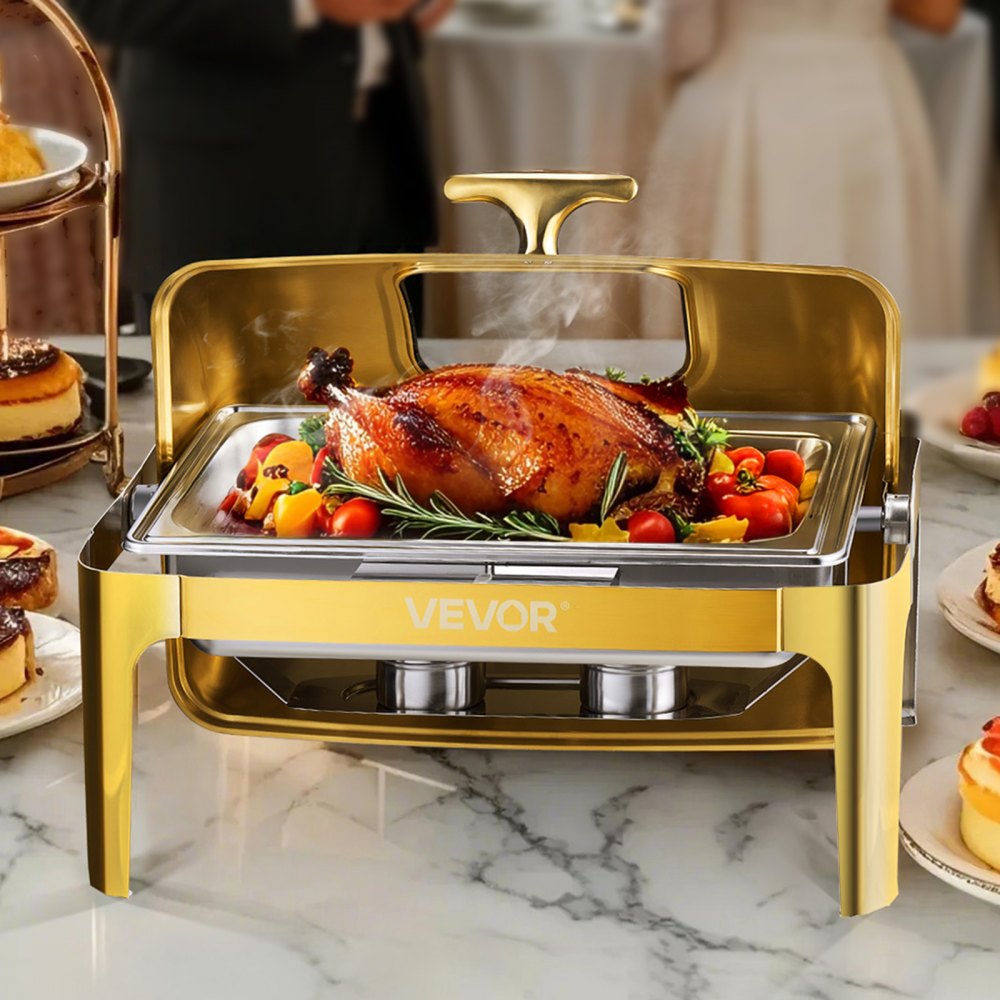 VEVOR 9Qt Rectangle Roll Top Chafing Dish Set with Full-Size Pan Stainless Steel