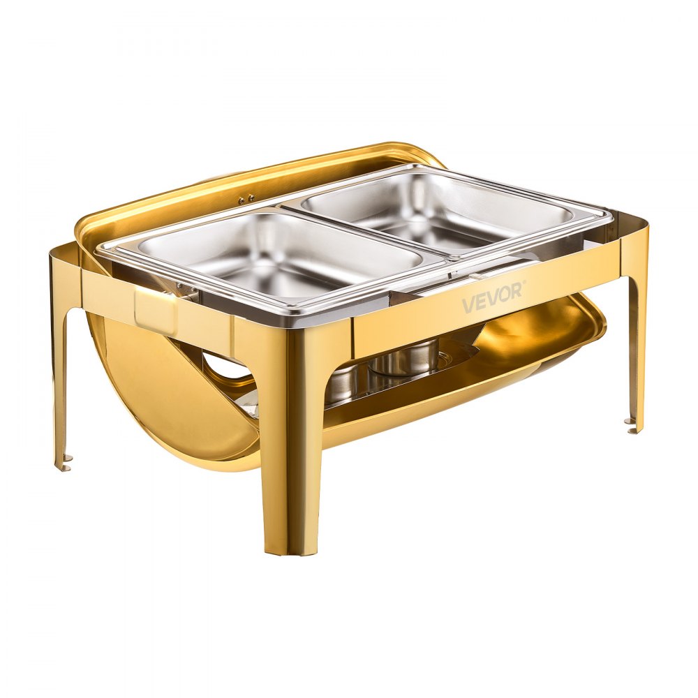 VEVOR 9Qt Rectangle Roll Top Chafing Dish Set with Full-Size Pan Stainless Steel