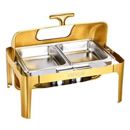 VEVOR 9Qt Rectangle Roll Top Chafing Dish Set with Full-Size Pan Stainless Steel