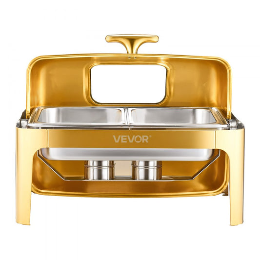 VEVOR 9Qt Rectangle Roll Top Chafing Dish Set with Full-Size Pan Stainless Steel