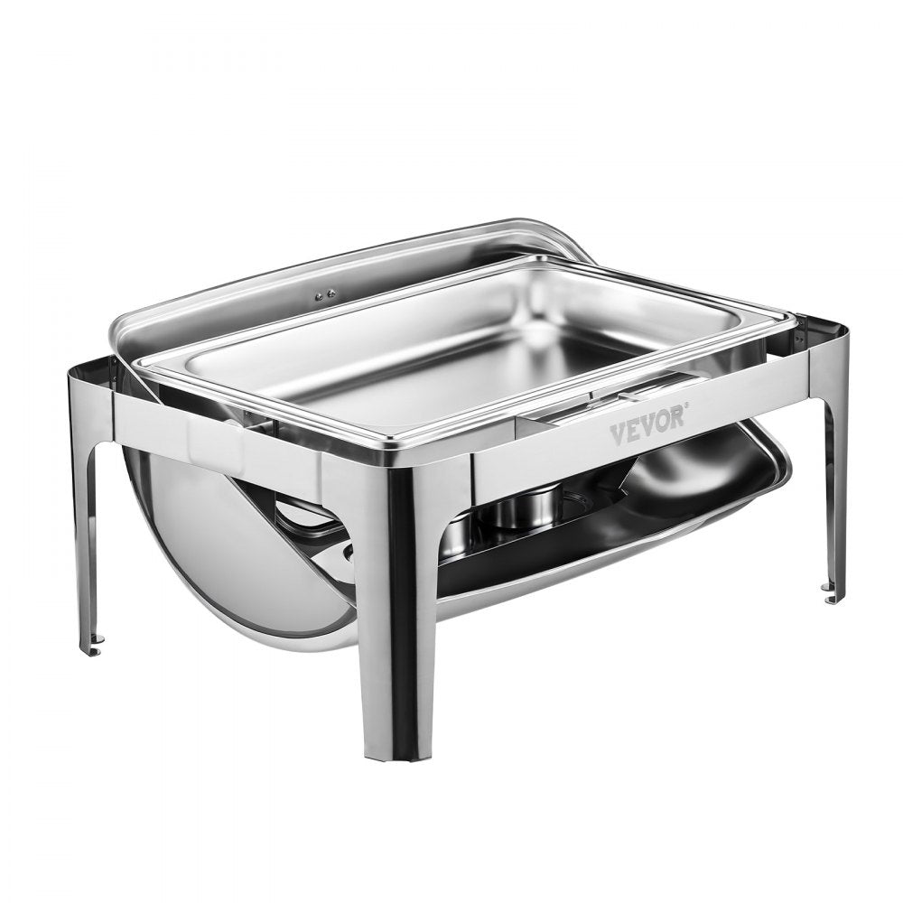 VEVOR 9Qt 1 Pack Rectangle Roll Top Chafing Dish Set with 2 Half Size Pans