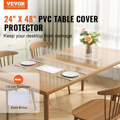 VEVOR Clear Table Cover Protector, 24" x 48"/613 x 1230.2 mm Table Cover, 1.5 mm