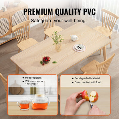 Clear PVC Table Protector, 0.9 x 1.8 m, 1.5 mm Thick, Waterproof and Heat Resistant