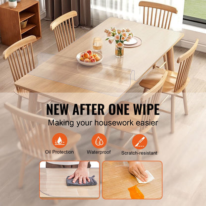 Clear PVC Table Protector, 0.9 x 1.8 m, 1.5 mm Thick, Waterproof and Heat Resistant