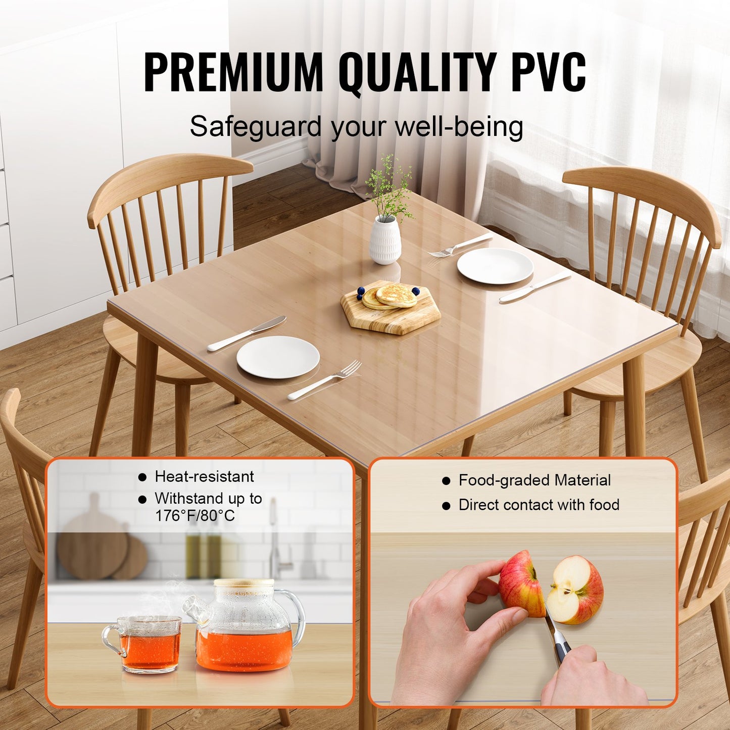 VEVOR Clear Table Cover Protector, 36"x36"/916 x 916 mm Table Cover, 1.5 mm Thick