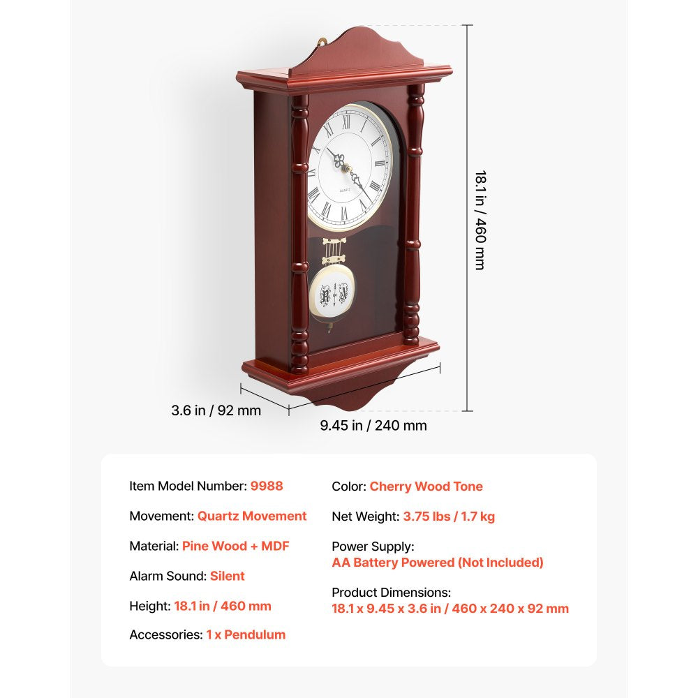 Grandfather Clock Vintage Pendulum Clock 457.2 mm with Quartz Movement