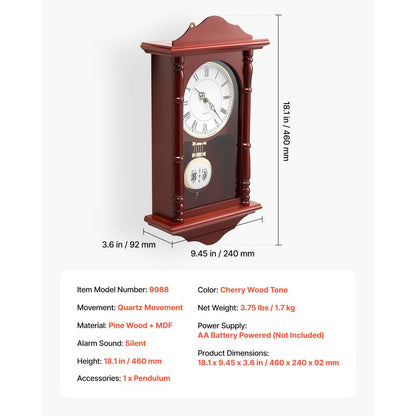 Grandfather Clock Vintage Pendulum Clock 457.2 mm with Quartz Movement