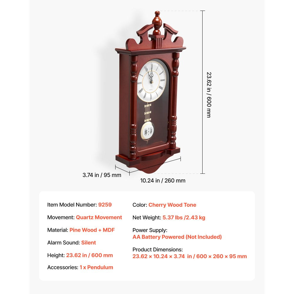 Grandfather Clock Vintage Pendulum Clock 589.3 mm with Quartz Movement