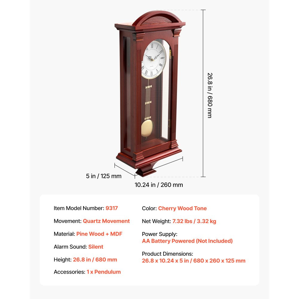 Grandfather Clock Vintage Pendulum Clock 678.2 mm with Quartz Movement