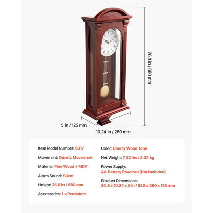 Grandfather Clock Vintage Pendulum Clock 678.2 mm with Quartz Movement